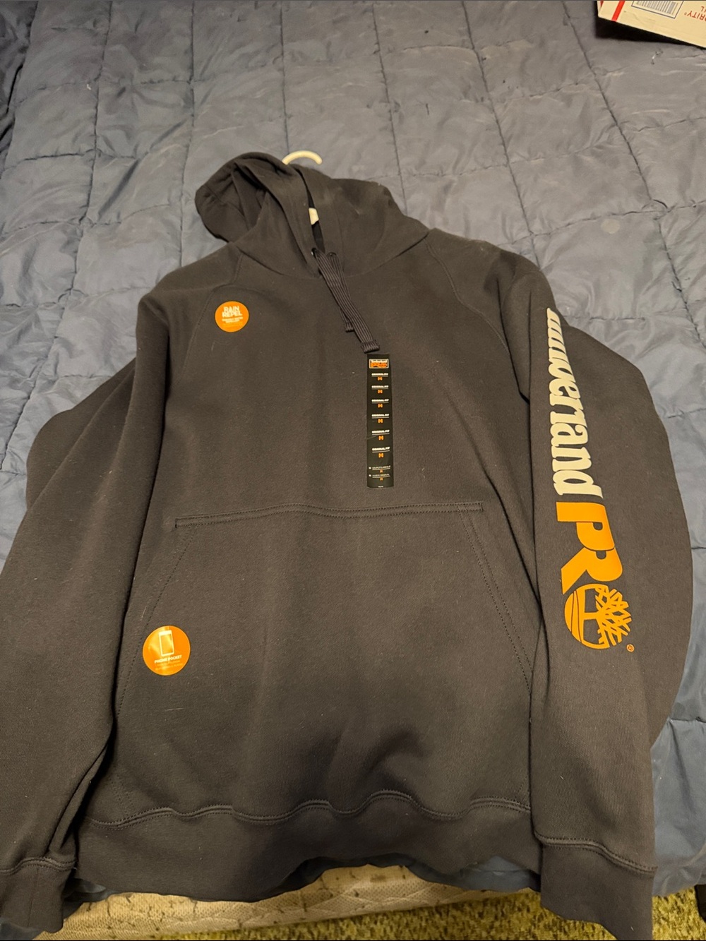 Timberland PRO Black Hooded Work Sweatshirt with Orange Sleeve Logo